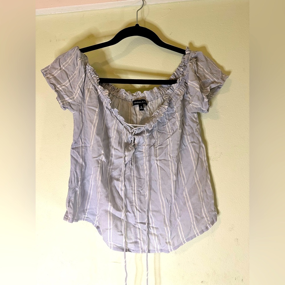 Kendall & Kylie S blue/white striped lace up top